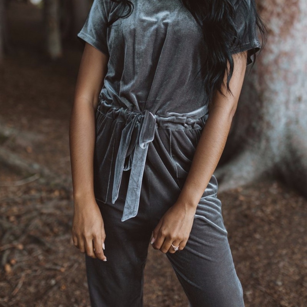 Bianca Velvet Gray Jumpsuit by Piper and Scoot